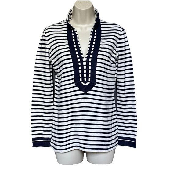 Tory Burch Size XS Shirt Nautical Striped Tunic Blouse Shirt Blue White Designer - Picture 1 of 7